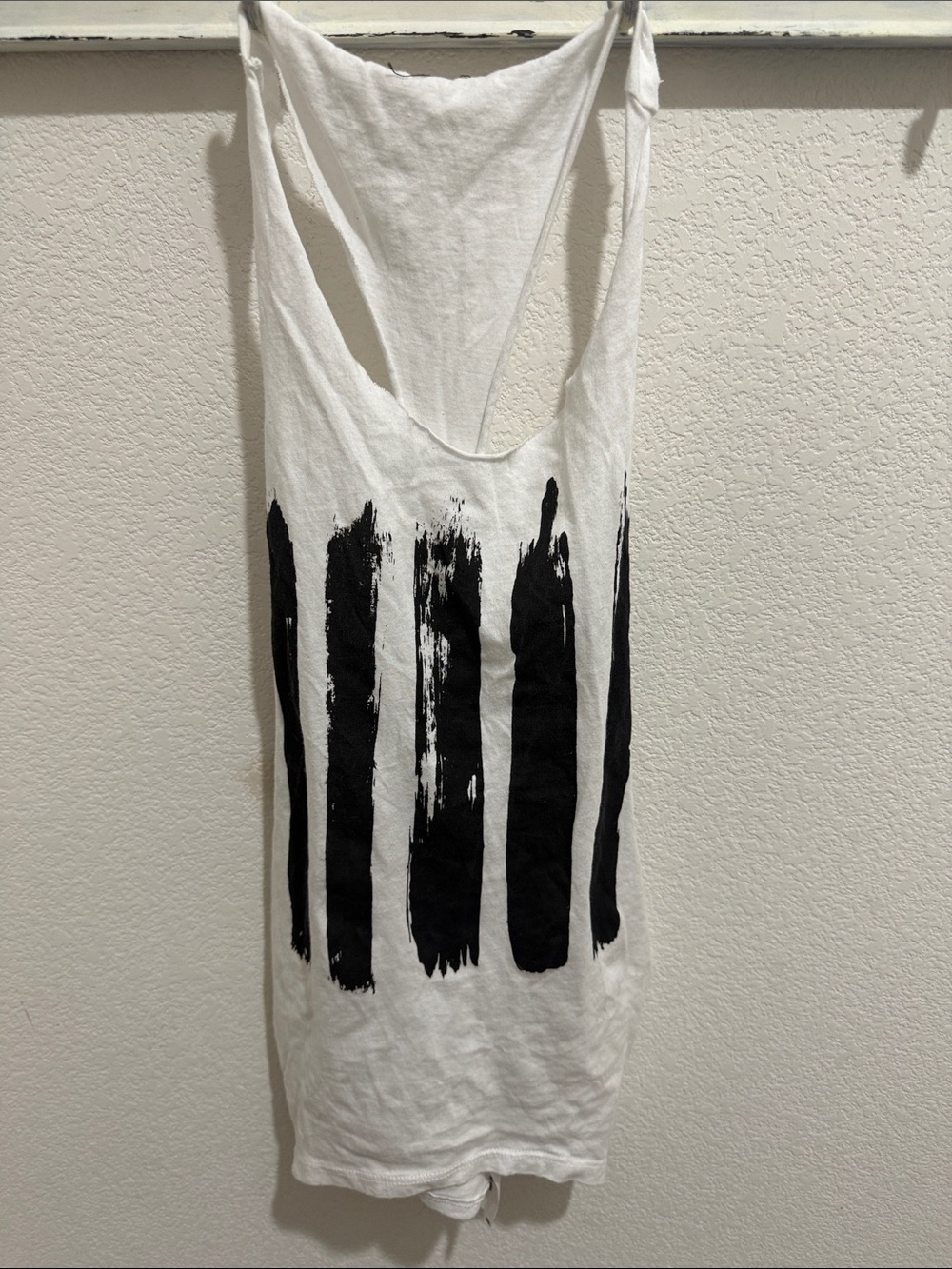 White Racerback Tank with Black Brushstroke Print urban groove